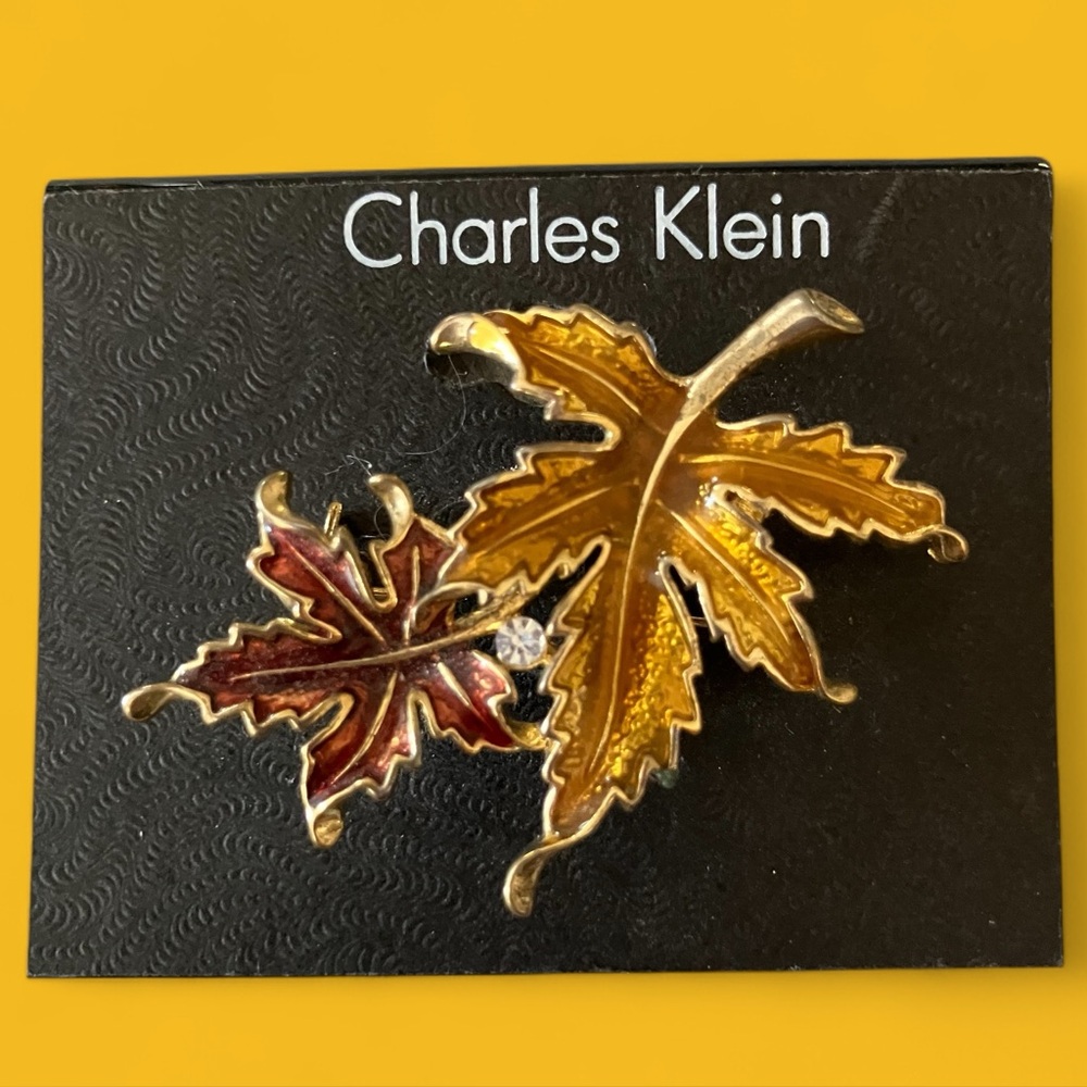 Maple Leaf Foliage Enamel Brooch Vintage